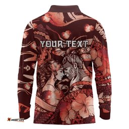 Personalised Maori Romantic Valentine Long Sleeve Polo Shirt The Hongi Kiss Red Galaxy DT05