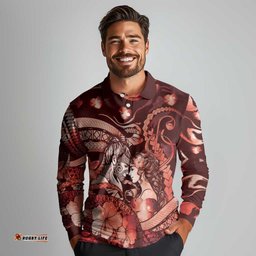 Personalised Maori Romantic Valentine Long Sleeve Polo Shirt The Hongi Kiss Red Galaxy DT05