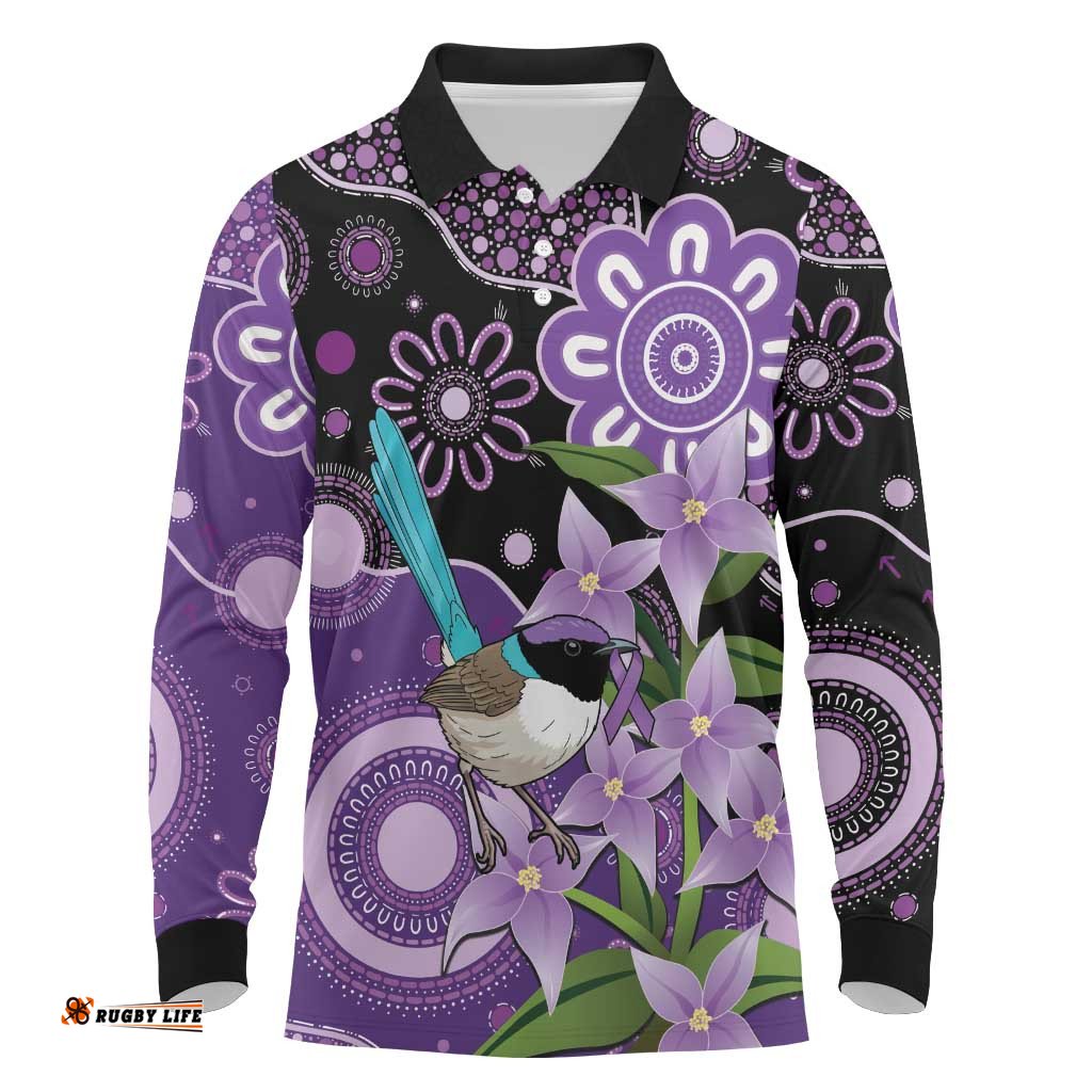 Australia Epilepsy Awareness Long Sleeve Polo Shirt Purple-crowned Fairywren Boronia Aboriginal LT14