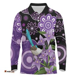 Australia Epilepsy Awareness Long Sleeve Polo Shirt Purple-crowned Fairywren Boronia Aboriginal LT14