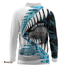 New Zealand Silver Fern Curling Personalised Long Sleeve Polo Shirt Aotearoa Kiwi Ponga Paua Shell Version LT14