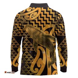 Humpback Whale Matariki New Zealand Long Sleeve Polo Shirt NZ Maori Paikea Poutama Luxury Gold LT14