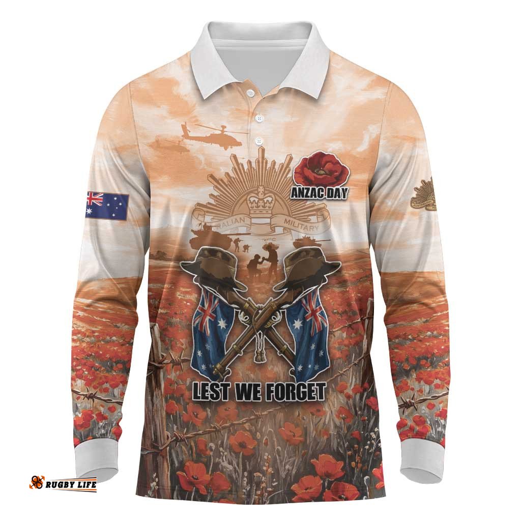 Personalised ANZAC Day Long Sleeve Polo Shirt Commemorative Soldier Tribute DT05