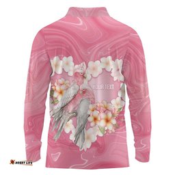 Personalised Pink Galah Australia Valentine's Day Long Sleeve Polo Shirt I Love You With All My Heart LT14