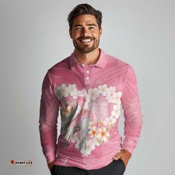 Personalised Pink Galah Australia Valentine's Day Long Sleeve Polo Shirt I Love You With All My Heart LT14