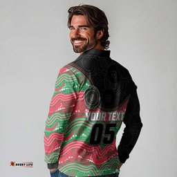 Custom Rabbitohs Long Sleeve Polo Shirt Rabbit Mascot With Aboriginal Indigenous DT05