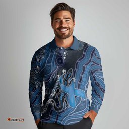 Personalised Autism Awareness Long Sleeve Polo Shirt Hope Ribbon And Aboriginal Patterns DT05