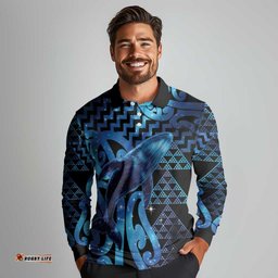 Humpback Whale Matariki New Zealand Long Sleeve Polo Shirt NZ Maori Paikea Poutama Luxury Blue LT14