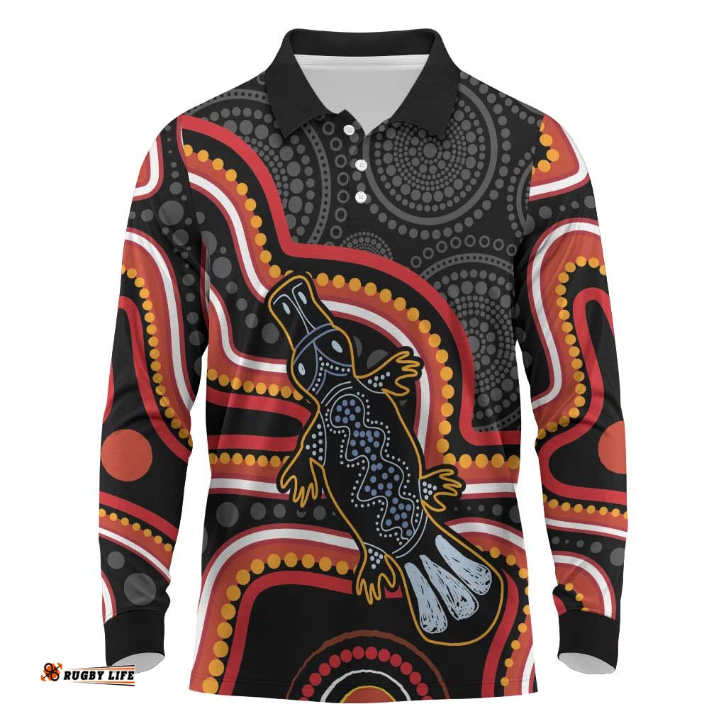 Indigenous Platypus Australia Long Sleeve Polo Shirt Australian Aboriginal Art Proud LT14