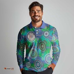 NAIDOC 50 Years of Deadly Long Sleeve Polo Shirt Sea Turtle Aboriginal Dot Art LT19