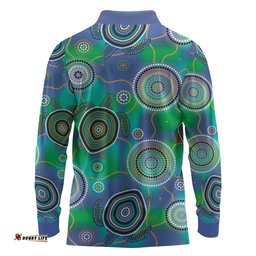 NAIDOC 50 Years of Deadly Long Sleeve Polo Shirt Sea Turtle Aboriginal Dot Art LT19