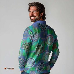 NAIDOC 50 Years of Deadly Long Sleeve Polo Shirt Sea Turtle Aboriginal Dot Art LT19