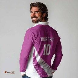 Custom New Zealand Cricket Long Sleeve Polo Shirt Kiwi Birds Haka Dance Pink Fern Sporty Style LT03