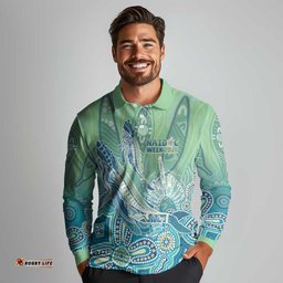 NAIDOC Week - 50 Years Deadly Torres Strait Long Sleeve Polo Shirt Pastel Waves LT7