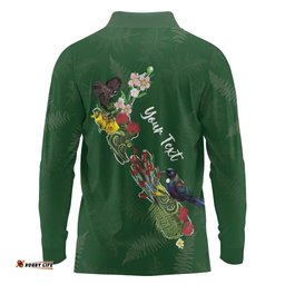 Kia Ora New Zealand Floral Personalized Long Sleeve Polo Shirt Sage Green LT7
