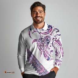 Mawhero Paua shell Kowhaiwhai Taniko Personalised Long Sleeve Polo Shirt Turtle Tattoo Maori Tribal Style LT9