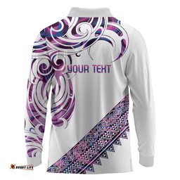 Mawhero Paua shell Kowhaiwhai Taniko Personalised Long Sleeve Polo Shirt Turtle Tattoo Maori Tribal Style LT9