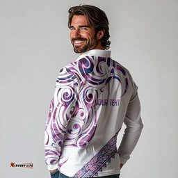 Mawhero Paua shell Kowhaiwhai Taniko Personalised Long Sleeve Polo Shirt Turtle Tattoo Maori Tribal Style LT9