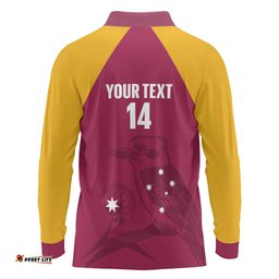 Custom Queensland Bowls Australia Long Sleeve Polo Shirt Go Champions QLD Kookaburra LT14