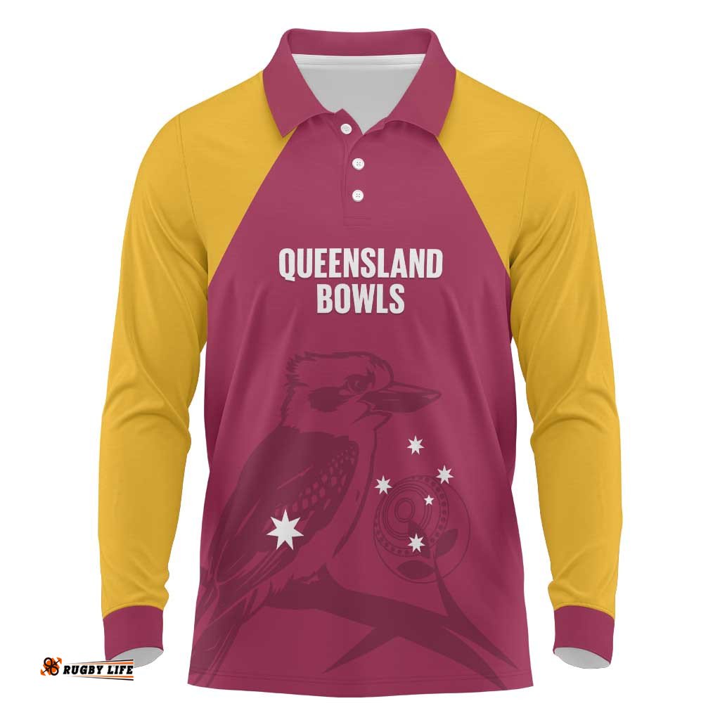 Custom Queensland Bowls Australia Long Sleeve Polo Shirt Go Champions QLD Kookaburra LT14