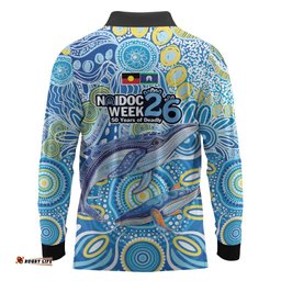 NAIDOC Week 2026 Long Sleeve Polo Shirt Dreaming of Whales Aboriginal Dot Art LT9