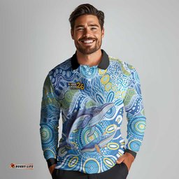 NAIDOC Week 2026 Long Sleeve Polo Shirt Dreaming of Whales Aboriginal Dot Art LT9