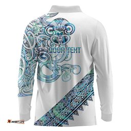 Kahui Whetu Paua shell Kowhaiwhai Taniko Personalised Long Sleeve Polo Shirt Taniwha Maori Tribal Style LT9