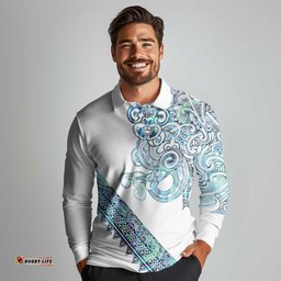 Kahui Whetu Paua shell Kowhaiwhai Taniko Personalised Long Sleeve Polo Shirt Taniwha Maori Tribal Style LT9