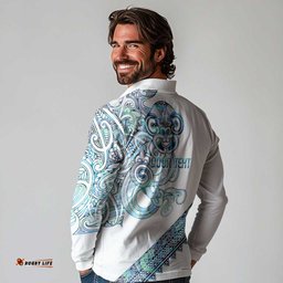 Kahui Whetu Paua shell Kowhaiwhai Taniko Personalised Long Sleeve Polo Shirt Taniwha Maori Tribal Style LT9