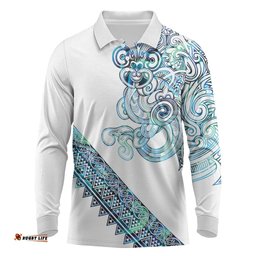 Kahui Whetu Paua shell Kowhaiwhai Taniko Personalised Long Sleeve Polo Shirt Taniwha Maori Tribal Style LT9