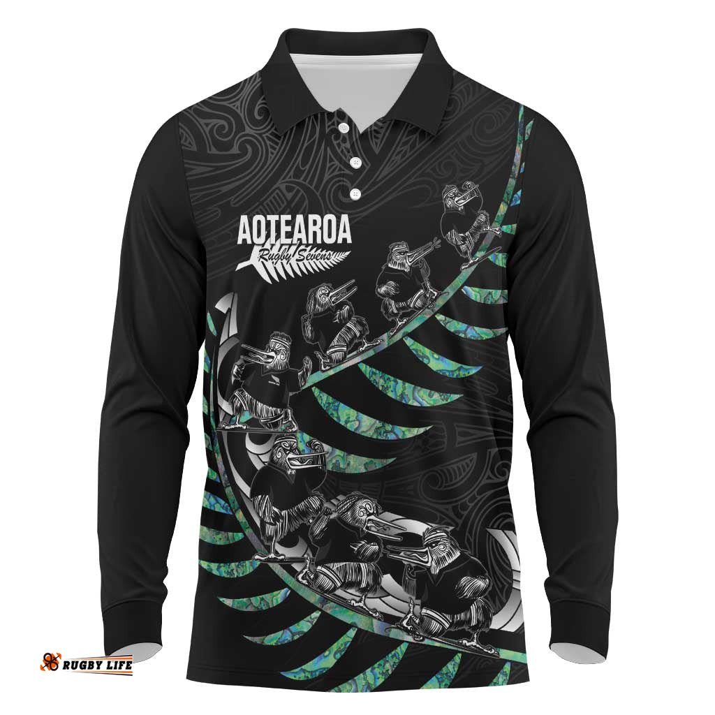 Custom New Zealand Silver Fern Rugby Long Sleeve Polo Shirt Aotearoa Kiwi Maori Pattern LT14