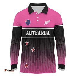 Custom New Zealand Women Cricket Long Sleeve Polo Shirt Pink Simple Style LT05