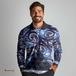 Matariki New Zealand Long Sleeve Polo Shirt NZ Niho Taniwha Maori New Year Blue Galaxy LT14