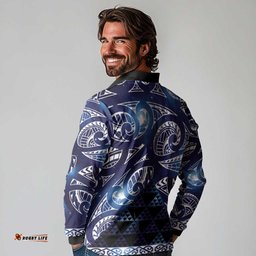 Matariki New Zealand Long Sleeve Polo Shirt NZ Niho Taniwha Maori New Year Blue Galaxy LT14