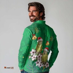 New Zealand Kakapo Christmas Long Sleeve Polo Shirt Owl Parrot Santa Sliver Fern Manuka - Green LT14
