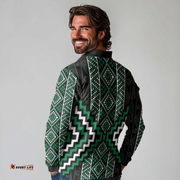 Jade Tukutuku Pattern Aotearoa Long Sleeve Polo Shirt Niho Taniwha and Puhoro Motifs LT7