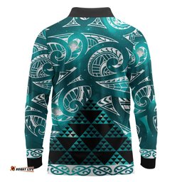 Matariki New Zealand Long Sleeve Polo Shirt NZ Niho Taniwha Maori New Year Cyan Galaxy LT14