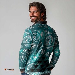 Matariki New Zealand Long Sleeve Polo Shirt NZ Niho Taniwha Maori New Year Cyan Galaxy LT14