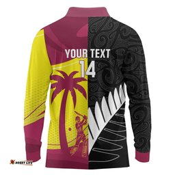 New Zealand and West Indies Cricket Custom Long Sleeve Polo Shirt Black Cap Windies Together LT14
