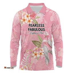 Personalised Galah Cockatoo Fighting in Pink Long Sleeve Polo Shirt Australian Breast Cancer Spirit LT9