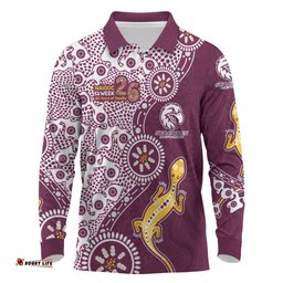 Manly Warringah Sea Eagles NAIDOC Week 2026 Long Sleeve Polo Shirt Aboriginal Lizard Dot Painting - 50 Years of Deadly TS04