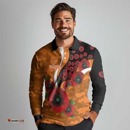 Greater Giants ANZAC Personalised Long Sleeve Polo Shirt Lest We Forget Poppy Camo LT9
