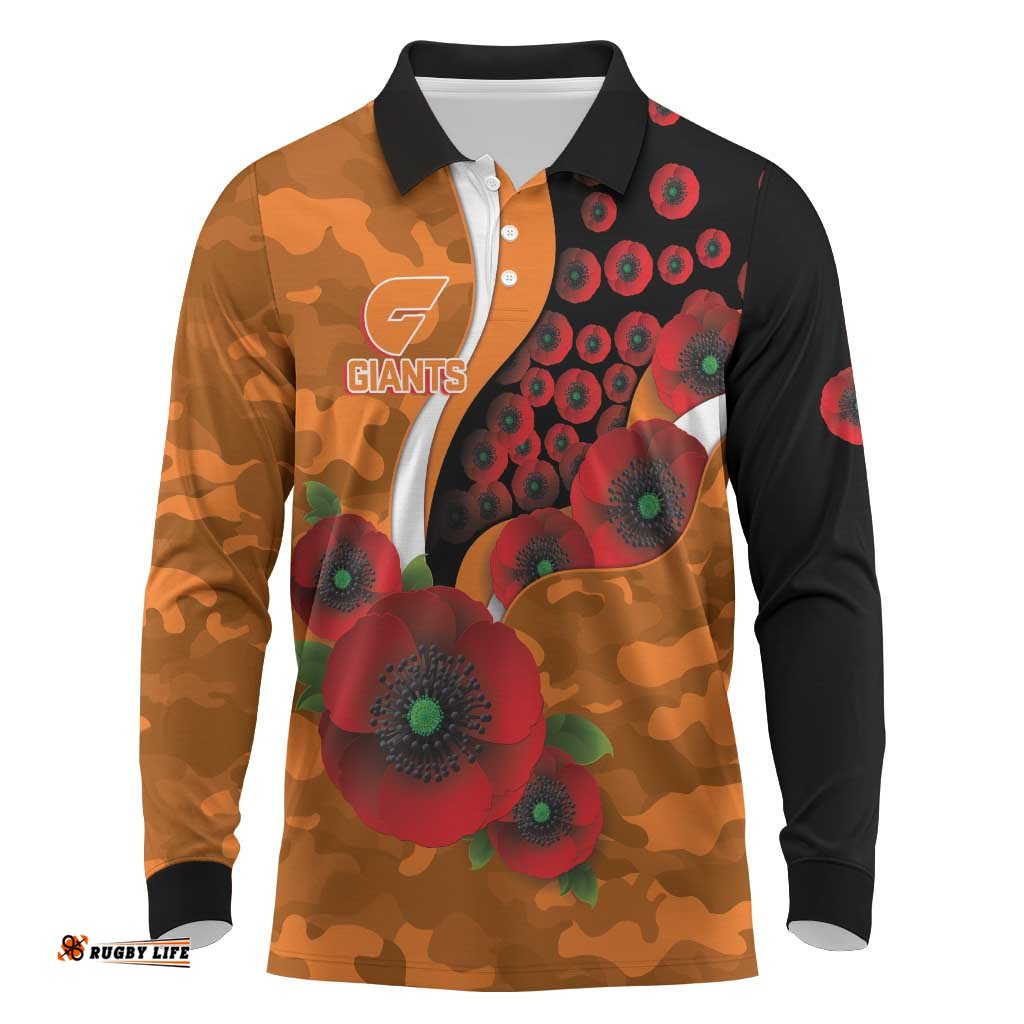Greater Giants ANZAC Personalised Long Sleeve Polo Shirt Lest We Forget Poppy Camo LT9
