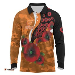 Greater Giants ANZAC Personalised Long Sleeve Polo Shirt Lest We Forget Poppy Camo LT9