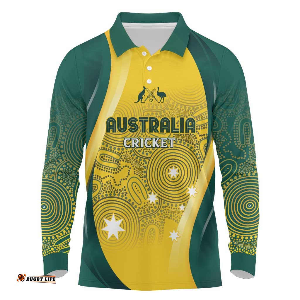 Australia Cricket Custom Indigenous Long Sleeve Polo Shirt Aboriginal Arts GO Aussie LT7