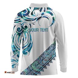 Kahui Whetu Paua shell Kowhaiwhai Taniko Personalised Long Sleeve Polo Shirt Turtle Tattoo Maori Tribal Style LT9