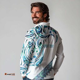 Kahui Whetu Paua shell Kowhaiwhai Taniko Personalised Long Sleeve Polo Shirt Turtle Tattoo Maori Tribal Style LT9