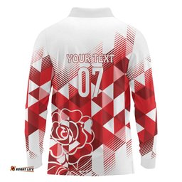 England Rugby Custom Long Sleeve Polo Shirt Crystalised Red Rose LT7