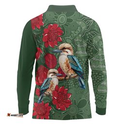 Kokaburra and Waratah Long Sleeve Polo Shirt Aboriginal Art LT9