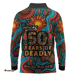 NAIDOC Week 26 Long Sleeve Polo Shirt 50 Years of Deadly Aboriginal Motif LT03